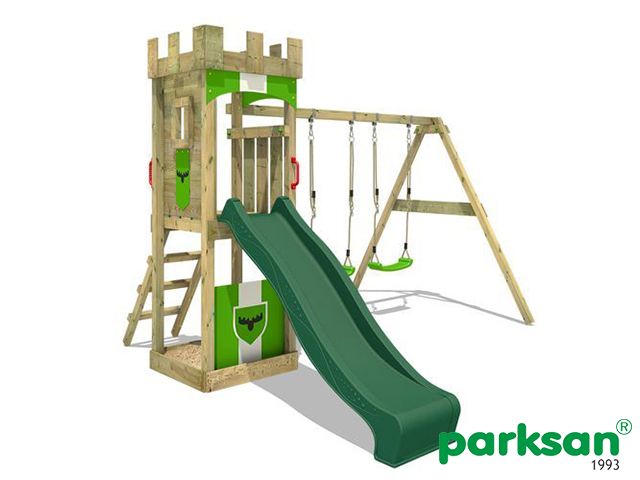 51442 - Wooden Castle Roof Swing Set with Slides