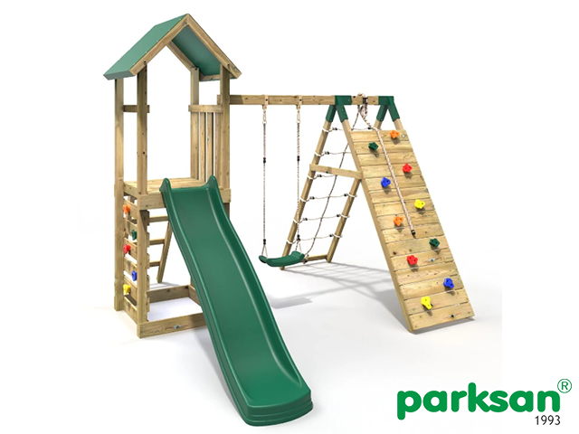 51443 - Climbing Swing Set with Slides and Wooden Roof