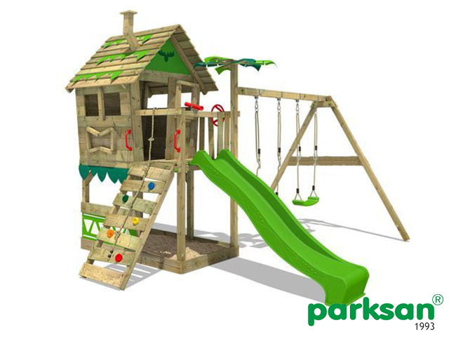 51446 - Climbing Swing Set with Slides and Wooden Roof