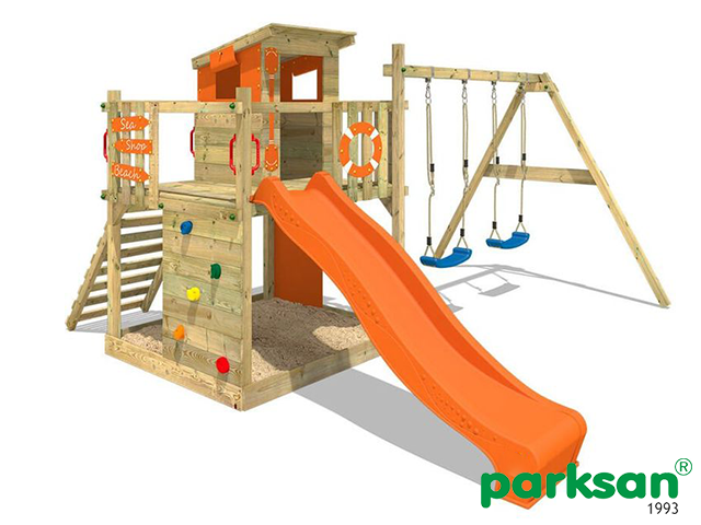 51448 - Wooden Climbing Slide Swing Set