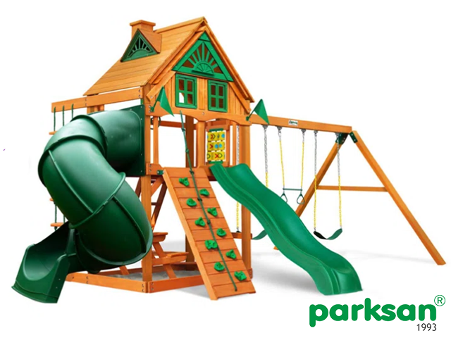 51453 - Climbing Playhouse with Wooden Tube Slide